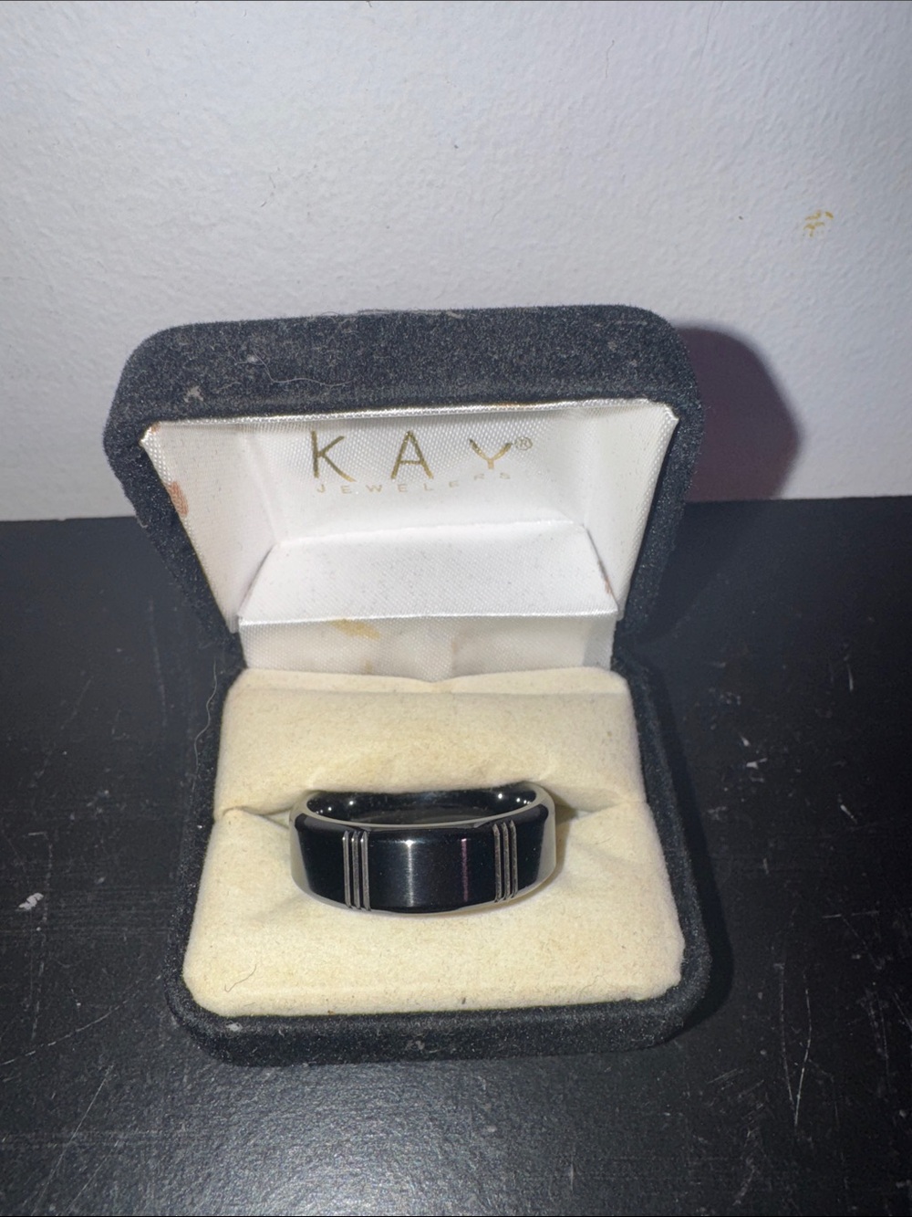 Kay Jewelers Black Men's Ring with Subtle Groove Accents